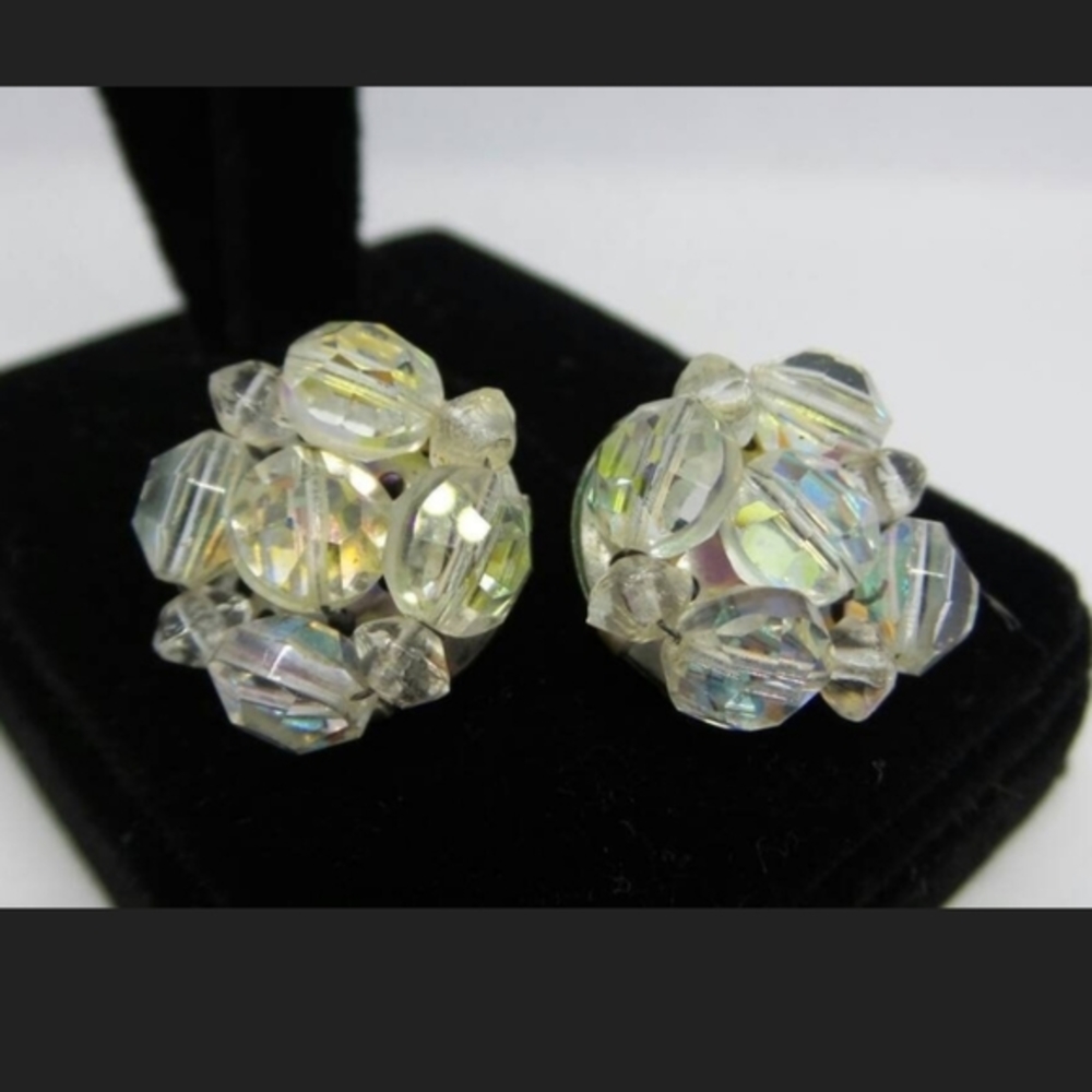 Clear Crystal Cluster Clip On Earrings‎